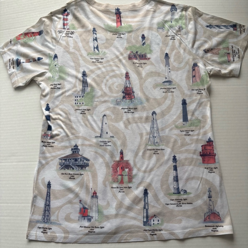 Artesian Lighthouses of the Southeast Graphic T-Shirt Beige‎ White Size Large